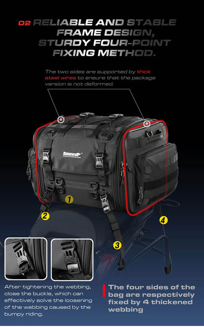 Motorcycle Tail Bag Waterproof 20L-60L Expandable Back Seat Saddle Bag Luggage Pannier Motorcycle Accessories Rider Backpack