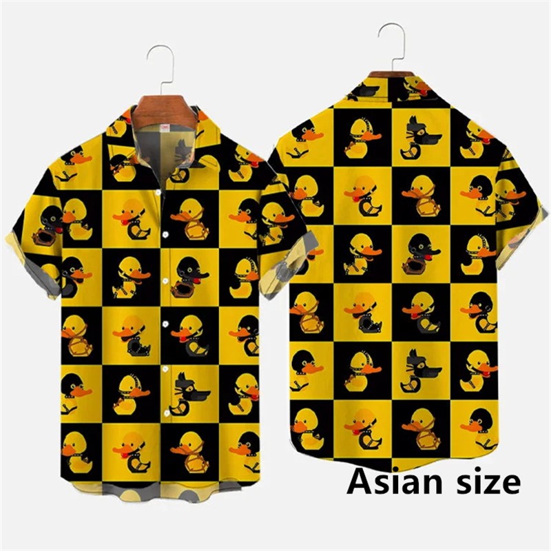 Hawaiian Men Shirts  3D Print Cartoon Cute Duck Printing Short Sleeve Shirt Hip Hop Summer Button Shirts For Men