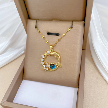 Colar Pingente Golfinho Requintado Cristal Azul para Mulheres Moda Personalizada Acessório Diário Joias de Festa Presentes de Aniversário