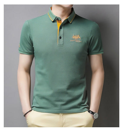New Summer Embroidered Pure Cotton Men's Luxury Polo Shirt Top Casual Short Sleeved Fashionable Wrinkle Resistant Men's T-shirt