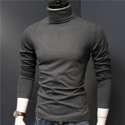 Hot Winter Warm Men Mock Neck Basic Plain T-shirt Blouse Pullover Long Sleeve Top Male Outwear Slim Fit Stretch Fashion Sweater