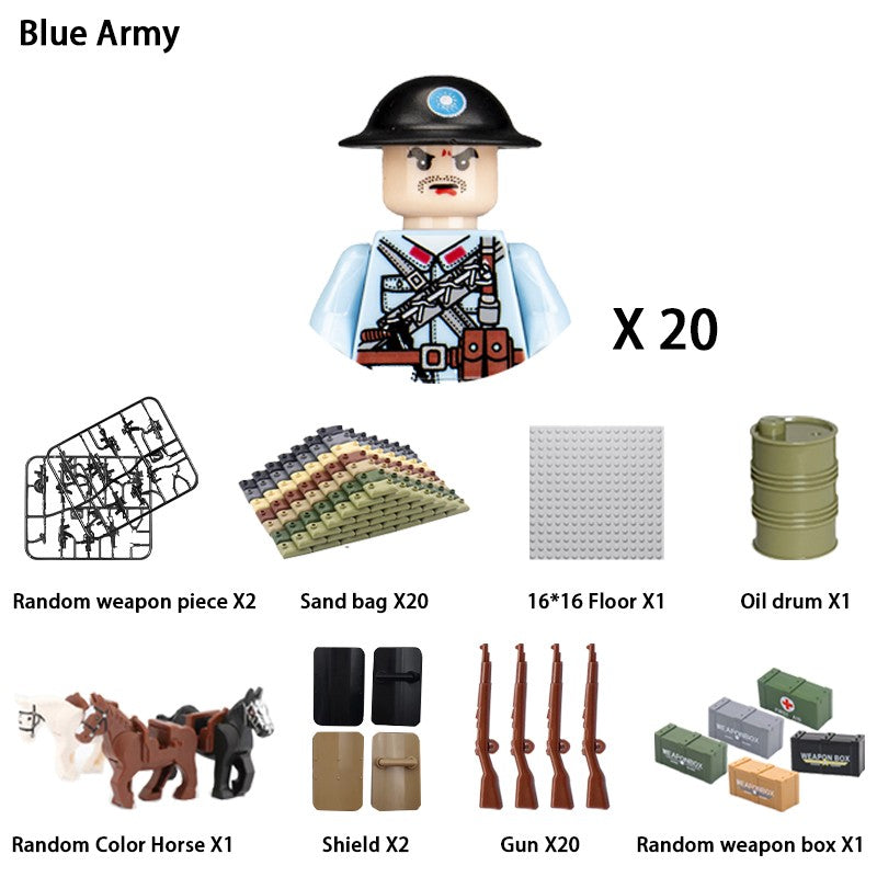 Brinquedos de blocos de montar para crianças: Modelos de Mini Armas de Exército Nacional de Guerra de Soldados de Infantaria da Segunda Guerra Mundial