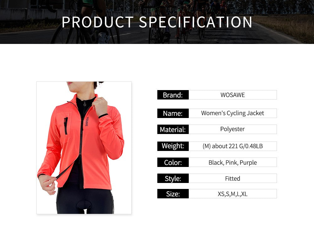 WOSAWE Women Cycling Jackets Cycling Tops Riding Bike Windproof MTB Coat Reflective Jacket