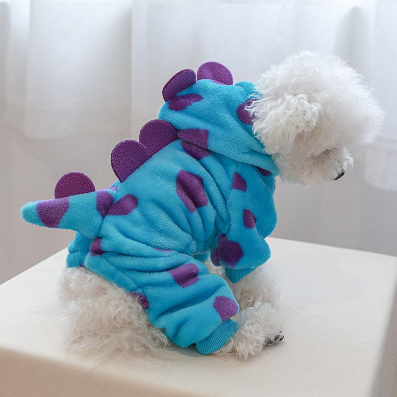 Roupinha de Fleece Super Macio para Animais de Estimação Cachorrinho Outono Inverno Pelúcia Quente Macacão para Cães Quatro Patas Dinossauro Unicórnio Cosplay Roupa para Gatos
