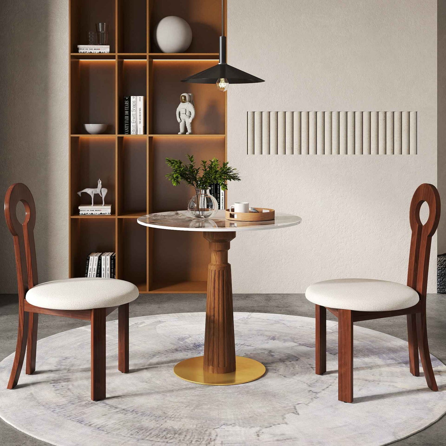 Voxhome Drop Shipping Sintered Stone Round Restaurant Dining 2 4 Seater Bistro Coffee Shop Table Set Breakfast Table and Chairs