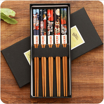 5 Pair Set Bamboo Chopsticks Tableware Non-Slip Japanese Natural Wood Sushi Food Multi Color Household Long Chopsticks Set