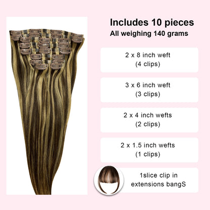 4/27 Destaque Presilha em Aplique de Cabelo Humano Real Cor 9 Peças/Conjunto de 14-22 Polegadas Presilha Brasileira em Extensões Lisas