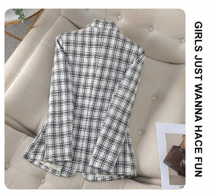 Woolen Plaid Small Suit Jacket for Women in Spring and Autumn 2025 New Short Style Korean Version Plus Size Retro Women's Suit