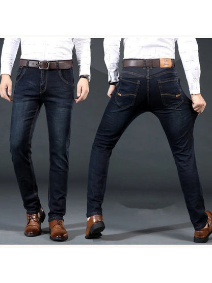 2025 Masculino NOVO Jeans Masculino da Moda Negócios Estilo Clássico Casual Elástico Slim Calça Jeans Masculina Marca Denim Calças Preto Azul Masculino