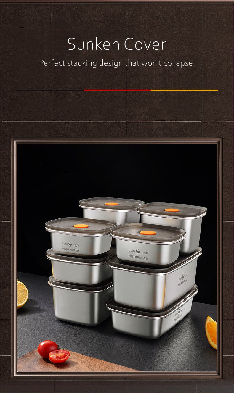 Luxury LFGB Certificated 304 Stainless Steel Crisper Silicone Sealing Edge Vacuum Container Air Exhaust Fresh-Keeping Food Box