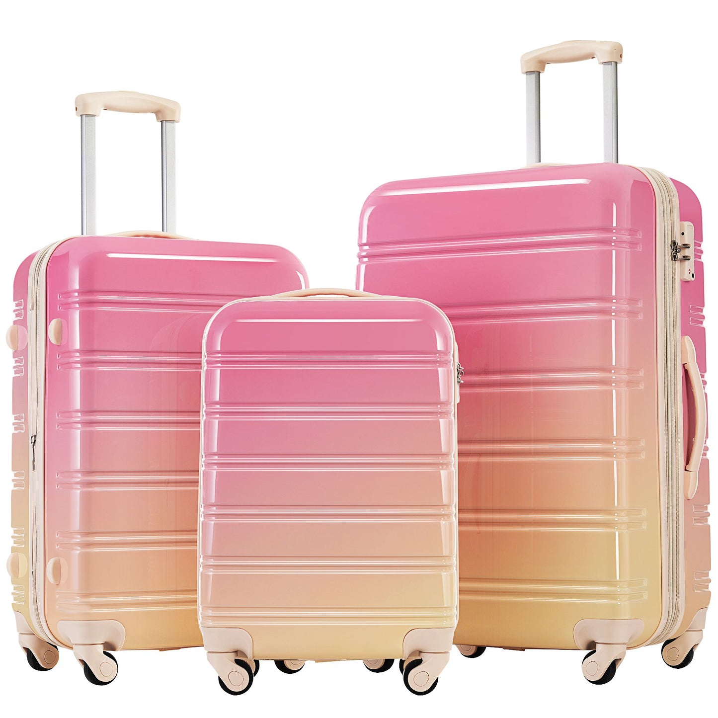 Conjuntos de Malas Rígidas com 3 Peças Cor Gradiente Malas Expansíveis com Rodas Giratórias e Fechadura TSA Leves 20" 24" 28";;VERDADEIRO;;"Roxo e Rosa,3 peças