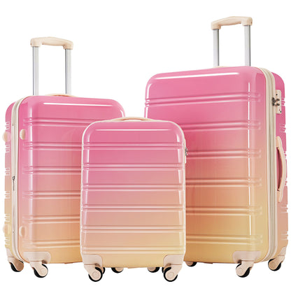 Conjuntos de Malas Rígidas com 3 Peças Cor Gradiente Malas Expansíveis com Rodas Giratórias e Fechadura TSA Leves 20" 24" 28";;VERDADEIRO;;"Roxo e Rosa,3 peças