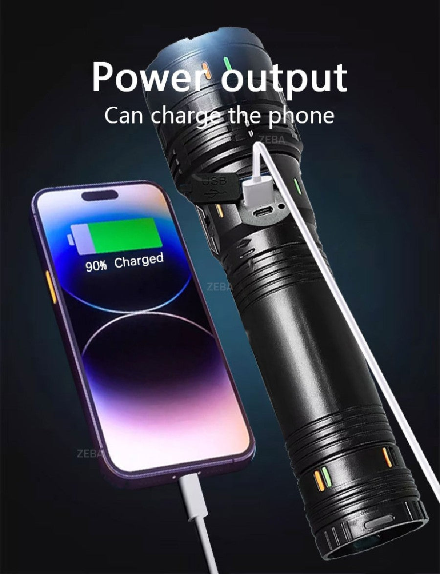 30000000LM High Power LED Flashlight Most Bright Tactical Torch Rechargeable Portable Light Long Shot 5000M Camping Hunting Lamp