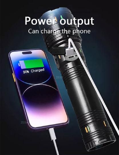 30000000LM High Power LED Flashlight Most Bright Tactical Torch Rechargeable Portable Light Long Shot 5000M Camping Hunting Lamp