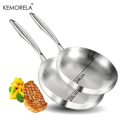 2/3 PEÇAS Frigideira 22/24/26/28CM Aço Inoxidável 304 Panela Wok 2MM de Espessura 5 Camadas de Aço Panelas Antiaderentes de Grau Alimentício para Cozinhar