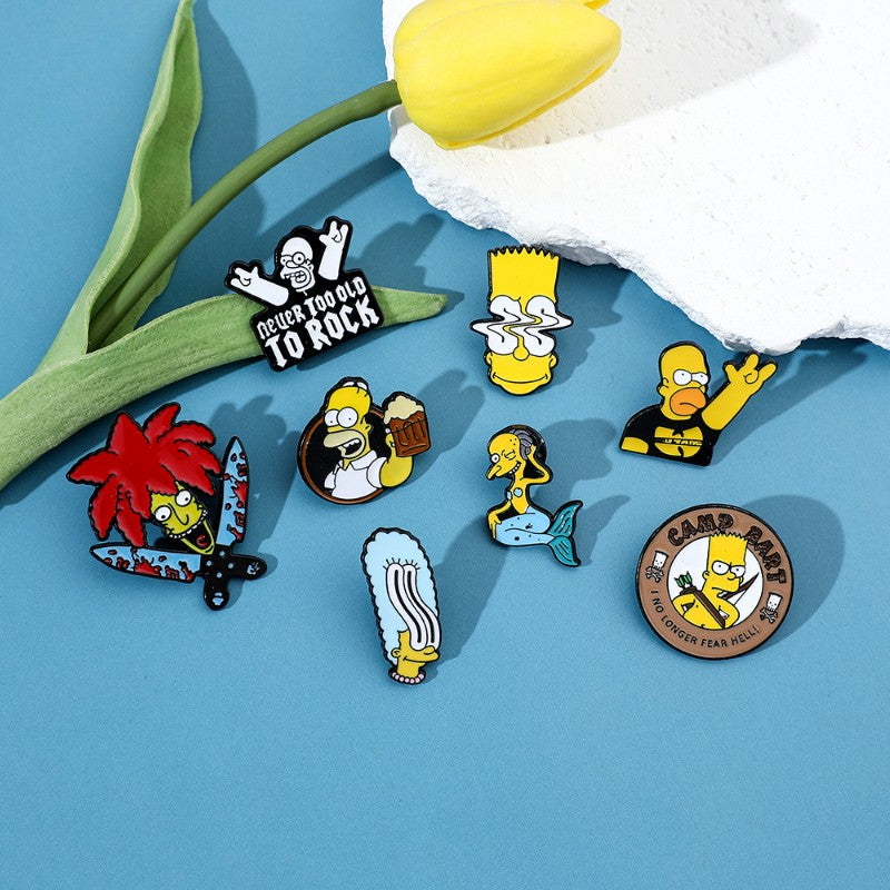 8 Peças The Simpsons Esmalte Pin Desenho Animado Bart Simpson Homer Jay Simpson Broche de Metal Jaqueta Jeans Lapela Joias Brinquedo