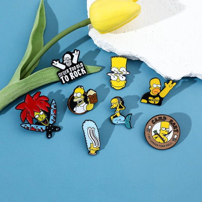 8 Peças The Simpsons Esmalte Pin Desenho Animado Bart Simpson Homer Jay Simpson Broche de Metal Jaqueta Jeans Lapela Joias Brinquedo