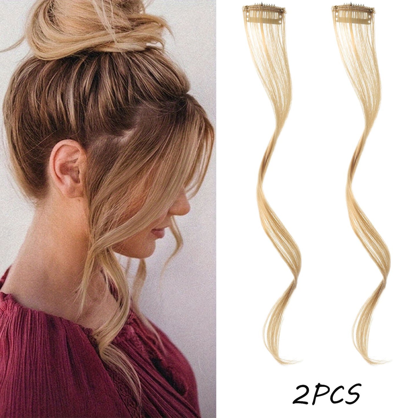 2PC Franja Sintética Extensões de Cabelo Peruca Cacheado Presilha Frontal Lateral Longa Ondulada Franja Loira Com Presilha Franja Invisível Cabelo Falso