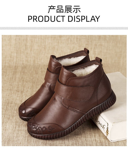 2024 New Women's Leather Ankle Furry Boots Thick Bottom Plush Shoes Women Winter Warm Fur Boot Female Fashion Footwear