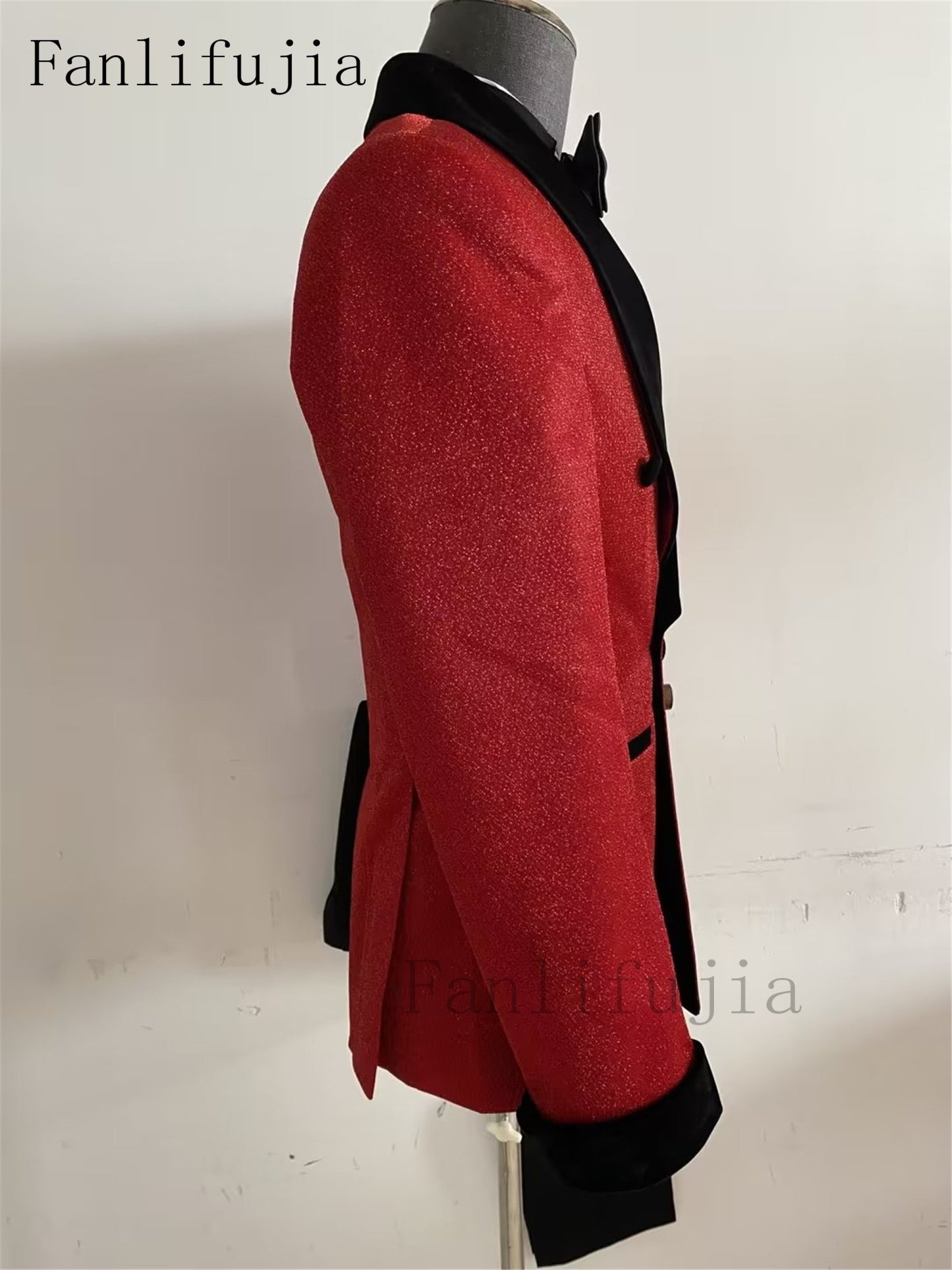 Fanlifujia Luxury Red Glitter Suits Men Groom Wedding Tuxedo Double Breasted Blazer Formal Evening Party Prom Dress 2 Pieces Set