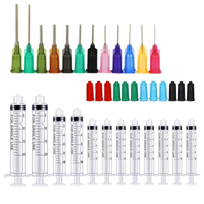 Seringa Luer de 1/3/5/10ML com Agulha de Ponta Romba de 14-25Ga 1,5" e Conjunto de Tampa de Agulhas de Distribuição de Aço Inoxidável para Mistura de Líquidos