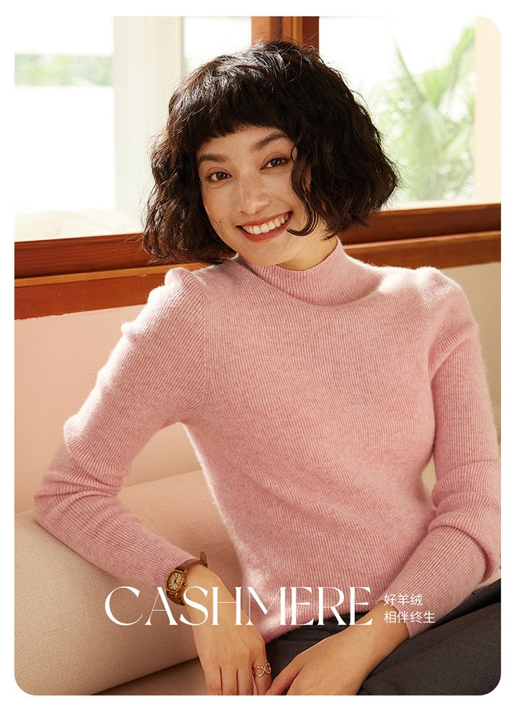 Autumn and winter new women's 100% pure cashmere semi high neck pullover sweater knitted slim fit hot selling women's top