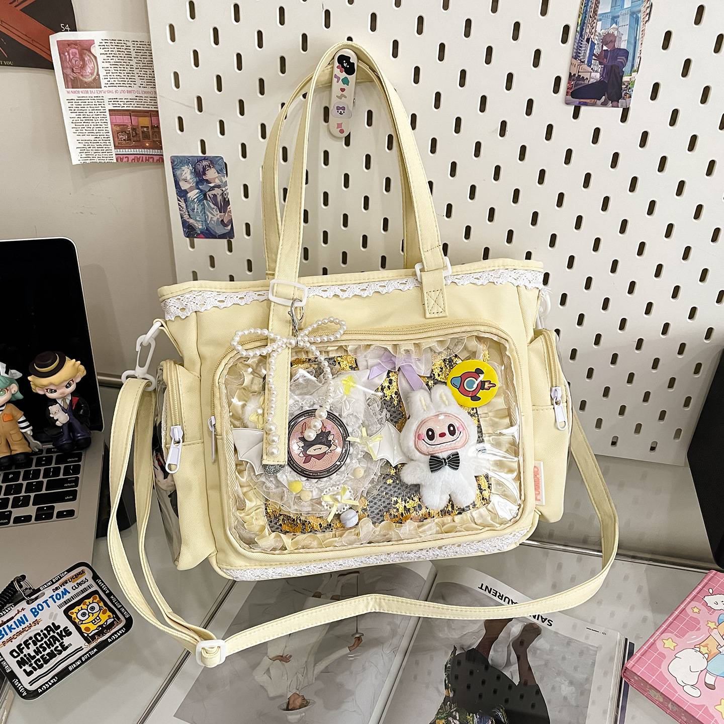 New Japanese Style Transparent Crossbody Bag Cute Candy Color Commuting Shoulder Bag for Girls Simple and Casual Texture Ita Bag