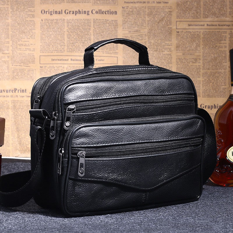 Men Genuine Leather Shoulder Bag Male Cowhide Leather Handbags Men's Large Zipper Messenger Bag Travel Tablet Bag Tote