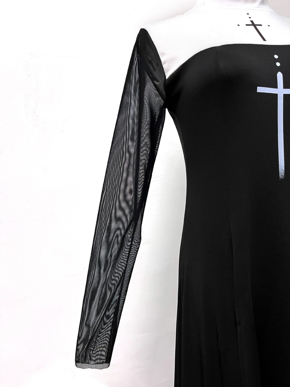 Sexy Nun Cosplay Costume Gothic Black Split Long Dress with Head Veil Halloween Carnival Party Fancy Dress for Women Nun