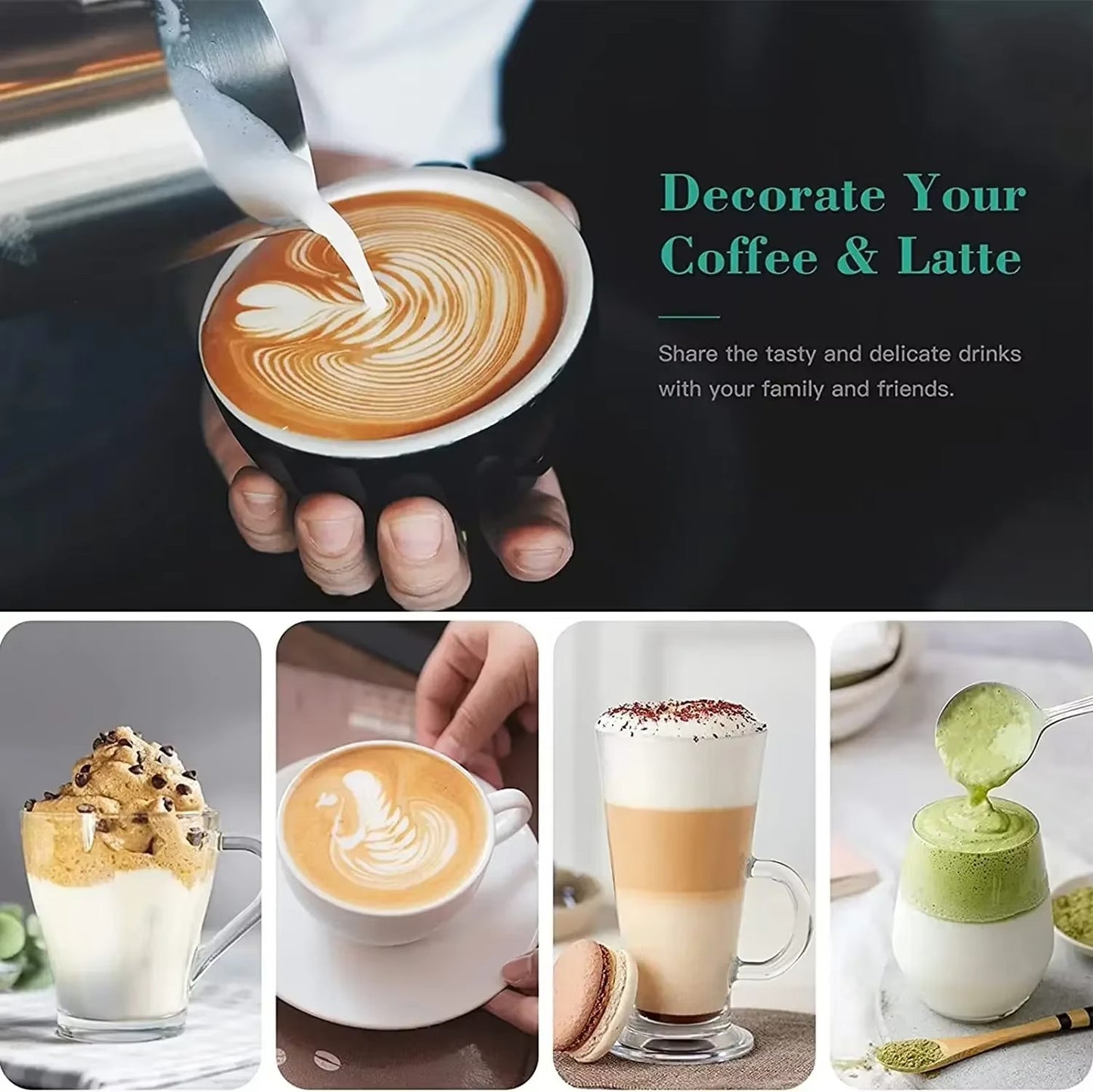 Máquina de café elétrica, espumador de leite portátil, batedor de ovos, batedeira de creme para bolo e geleia recarregável de 3 velocidades, liquidificador de cozinha