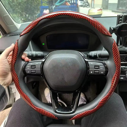 Capa de Volante de Carro 3 Peças Laser Fibra de Carbono Silicone 1K Couro de Microfibra PVC Reforçador de Volante Antiderrapante Universal