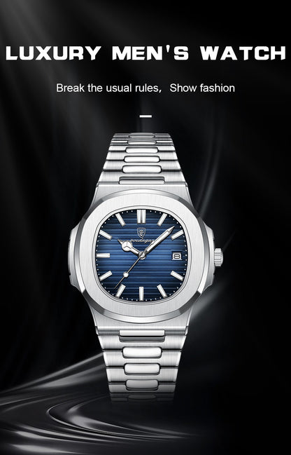 Relógio Masculino de Luxo POEDAGAR 50 ATM À Prova D'água Relógio Masculino Luminoso Data Aço Inoxidável Quadrado Quartzo Relógios Masculinos reloj hombre