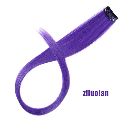 Todas as extensões de cabelo liso longo colorido peça de cabelo com clipe mecha de cabelo arco-íris rosa sintético em clipes