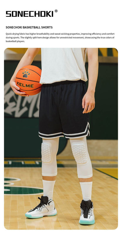 SONECHOKI Knee Length Basketball Shorts Men Striped Loose Running Sport Gym Mesh Breathable Fitness Training Workout Bottom Male