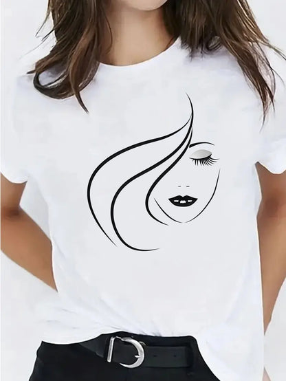 Beautiful woman  printed T-shirt, pure cotton, soft, women wear different beauty
