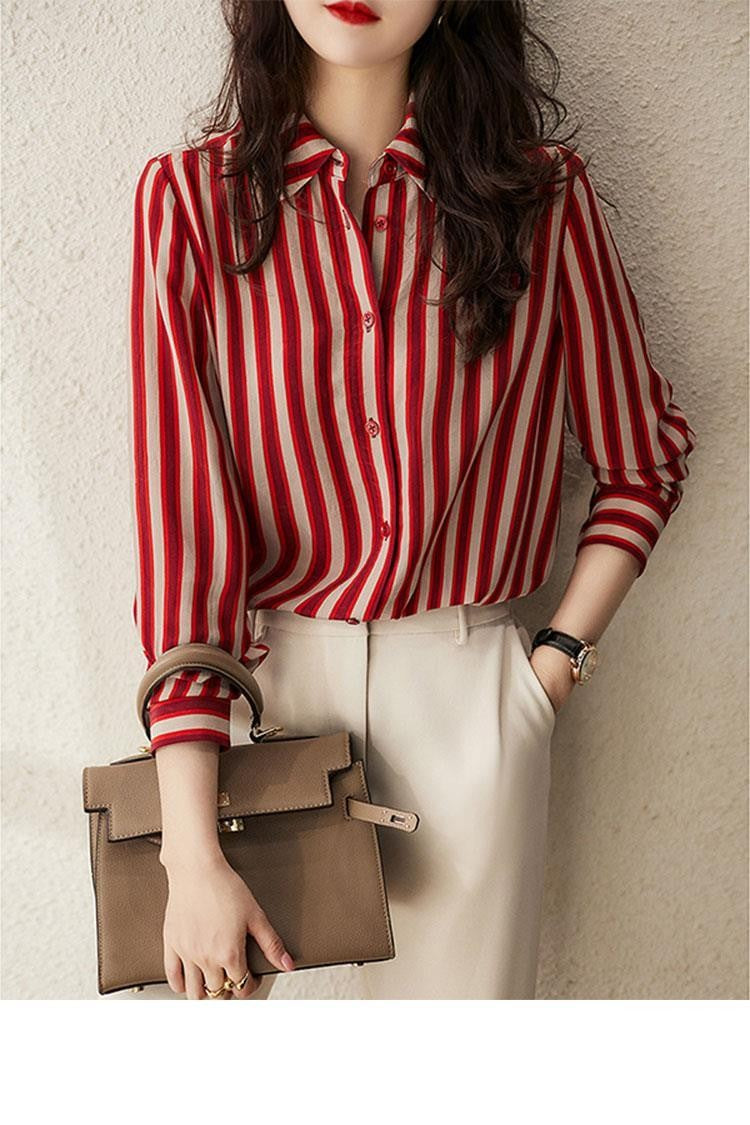 French Style Fashion Spring Shirts New Women's Polo-Neck Striped Single Breasted Simplicity Versatile Loose Long Sleeve Tops
