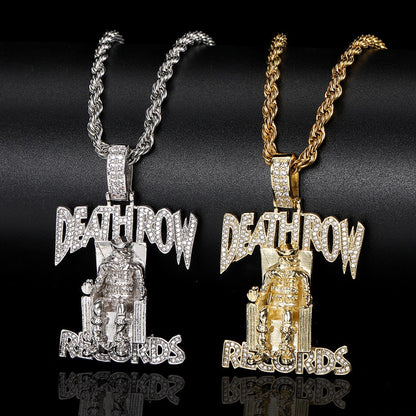 Hip Hop Jewelry Deathrow Records Pendant Necklaces for Men Iced Out Cubic Zirconia Charms 18K Gold Plated Copper Pendants