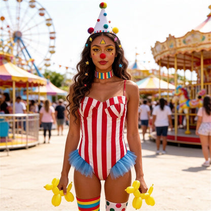 Women's Carnival Bodysuit Sleeveless Stripes Print Leotard Tops Playsuits Halloween Cosplay Costume