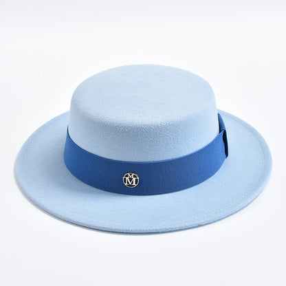 British Style Fedora Hats for Women Fashion Autumn Winter Flat Top Bow Elastic Ribbon Felt Hats Wedding Dress Jazz Cap