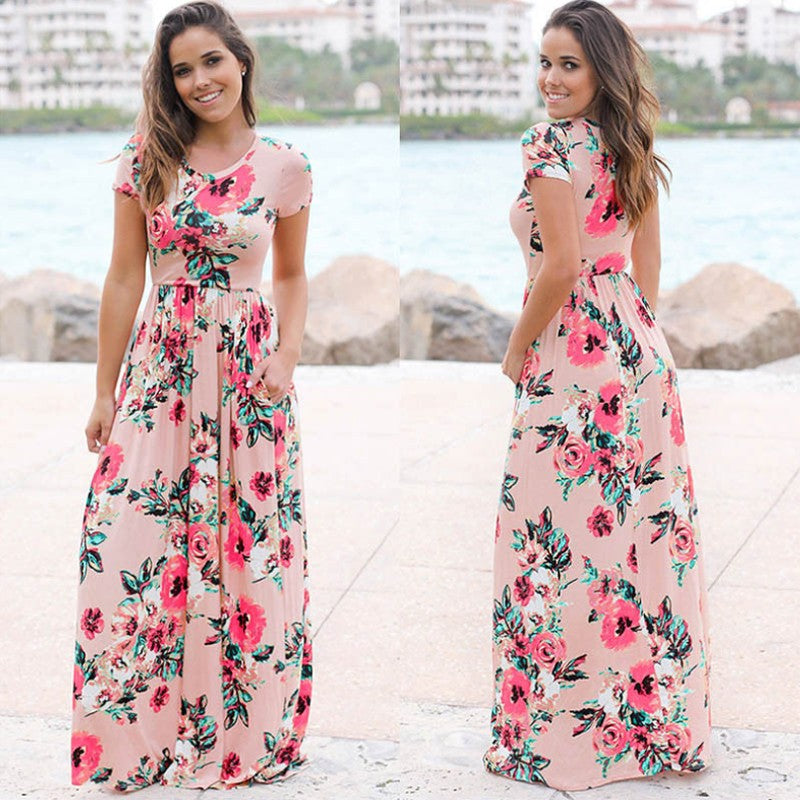 Women Summer Floral Print Maxi  2025 Loose White Boho Beach Dress Women Vintage