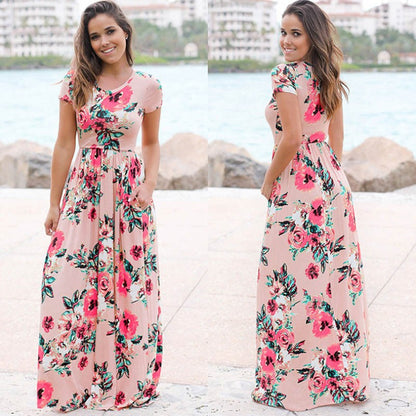 Women Summer Floral Print Maxi  2025 Loose White Boho Beach Dress Women Vintage