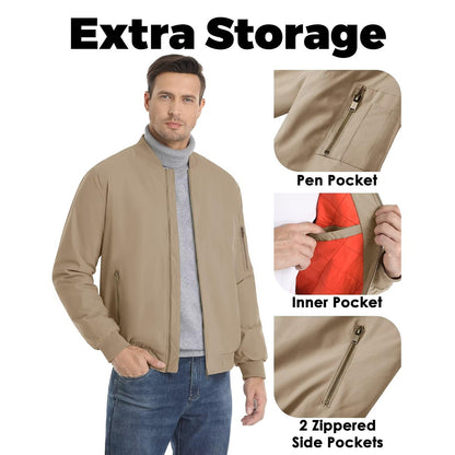 MAGCOMSEN Men's Aviator Jackets Thick Warm Orange Lining Bomber Jackets Fall Winter Casual Windproof Coats