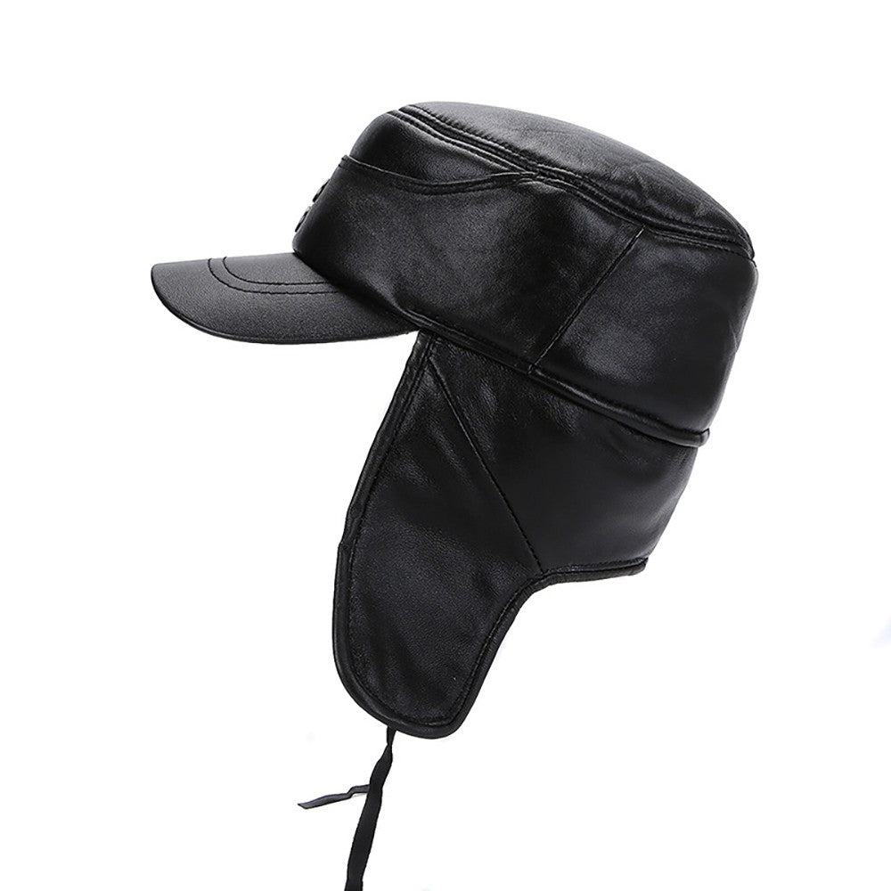 2025 New Style Men Ear Flap Genuine Leather Hat Winter Vintage Baseball Caps Thicken Warmer Flat Hats Fashion Real sheepskin Cap