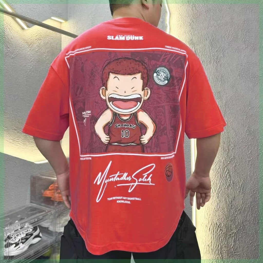 ?M-8XL?Men's Oversized Tee Casual Loose Japanese anime slam dunk Printed T-shirt Suitable Men Women