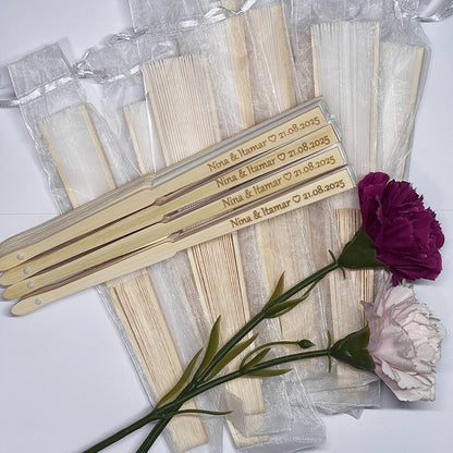 10-90pcs Personalized Engraved White Folding Elegant Silk Hand Fan with Organza Gift Bag Wedding Party Supplies Bulk Purchase