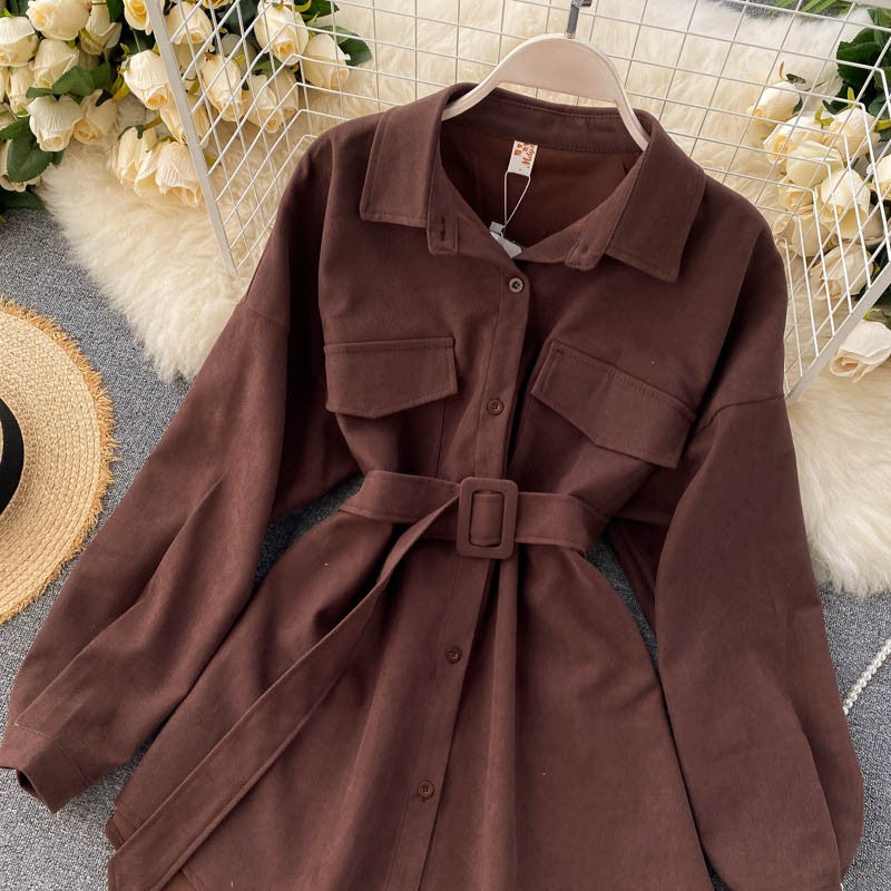 Women Spring Autumn Shirts Retro Cargo Style Pockets Long-Sleeved Shirt Puff Sleeve Bandage Nipped Waist Tops Female PL438