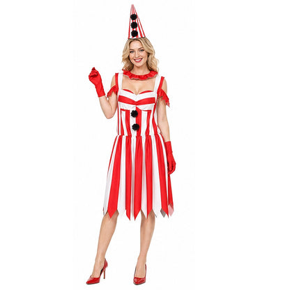 Halloween Joker Cosplay Costume Red Gorgeous Tower Skirt Adult Circus Party Dress Terror Disguise Costume Performance Show Set