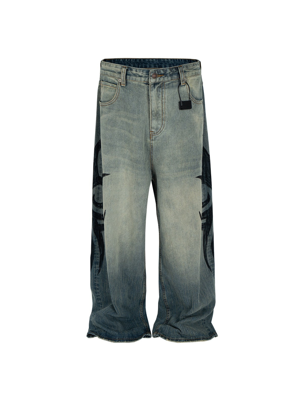 MIJKO New Retro Dragon Pattern Totem Print Bamboo Baggy Drawstring Washed Jeans For Men Women Denim Pants ZJ083