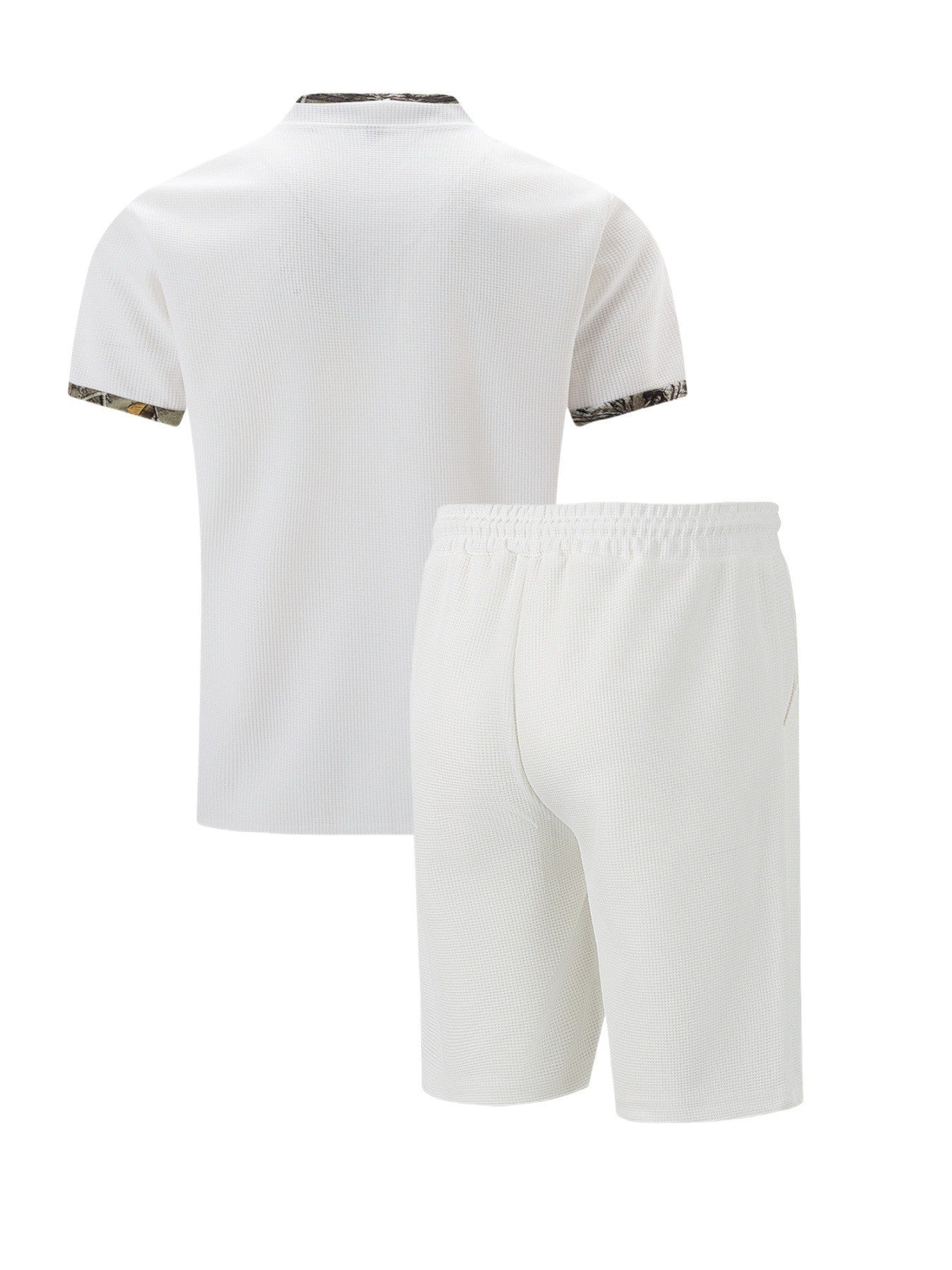 2025 Men Europe and the United States new summer Waffle solid color zip-up lapel short-sleeve suit shorts two sets