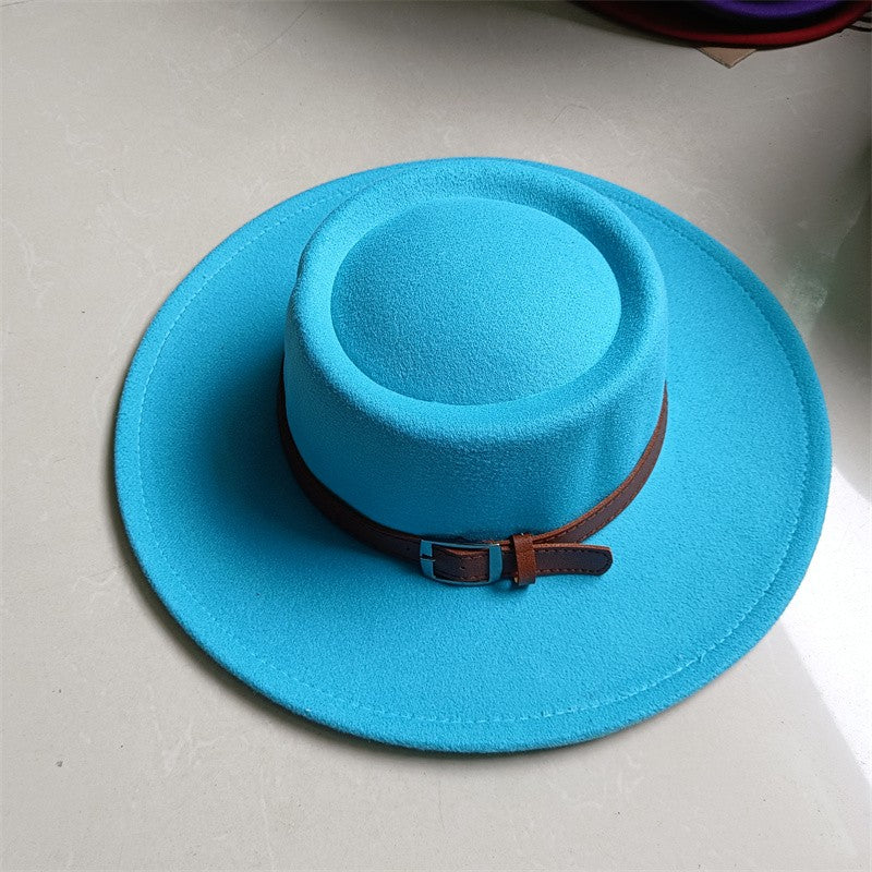 Chapéu Fedora unissex de inverno, superfície circular côncava e convexa, chapéu de jazz de feltro liso, elegante para homens e mulheres.